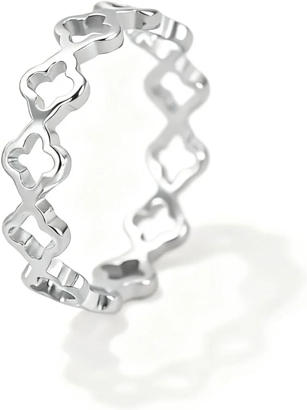 Dainty Hollow Band Ring,Platinum Plated Sterling Silver Cute Statement Jewelry f
